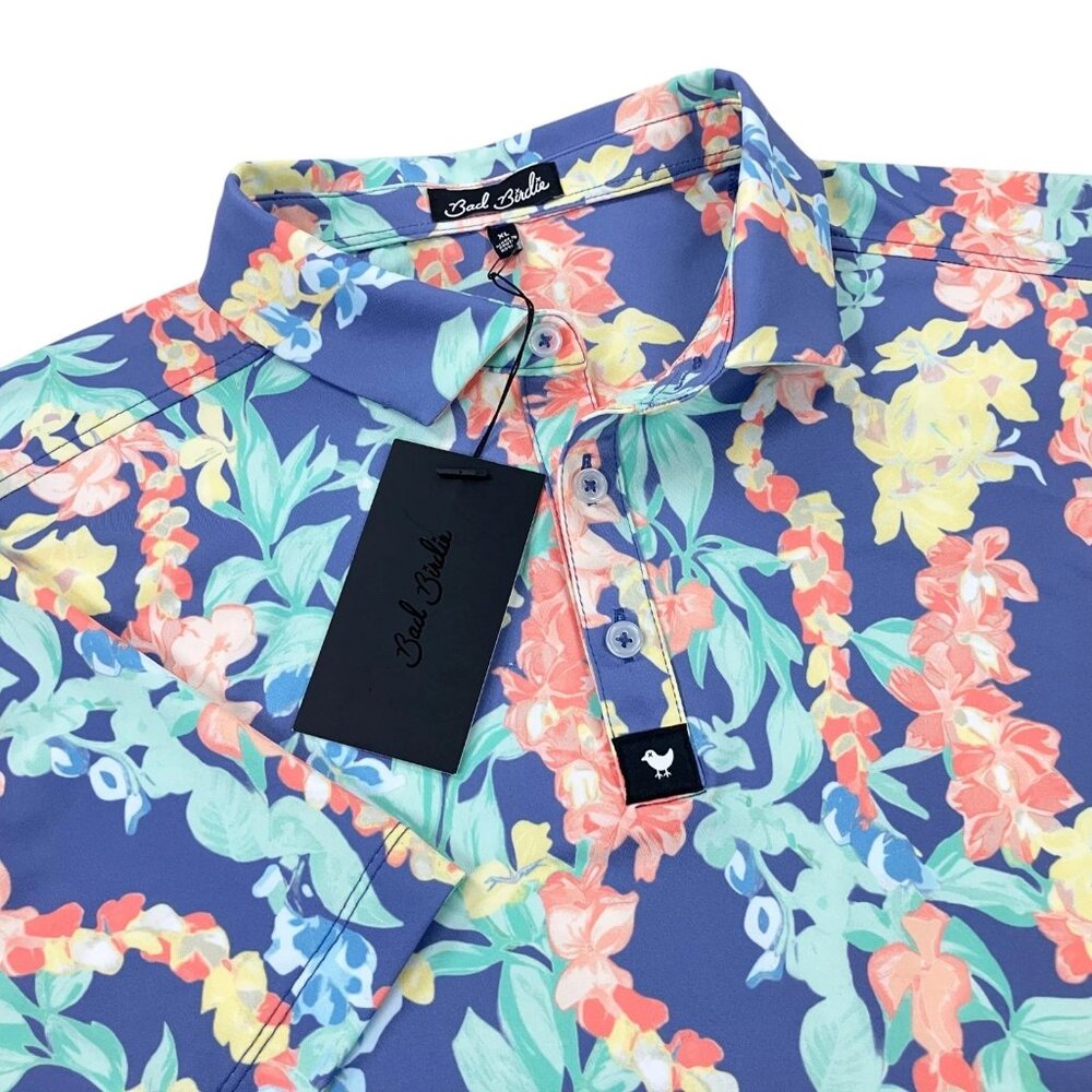 Bad Birdie Lei'd Core Golf Polo Mens M, L, XL SLIM FIT Tropical Floral NWT